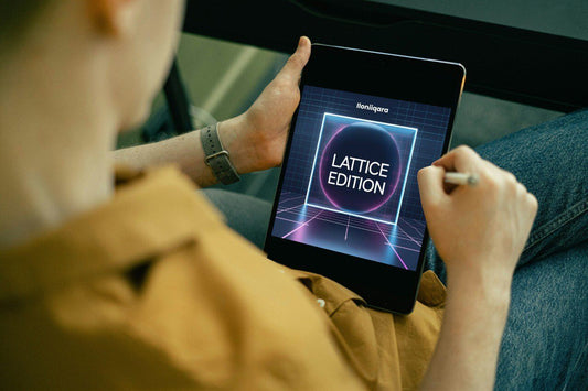 Person holding a tablet with 'Lattice Edition' guide displayed on the screen