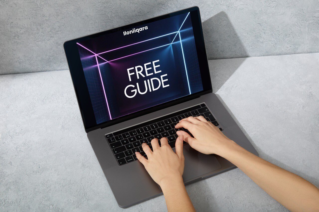 Computer mockup displaying 'Free Guide'