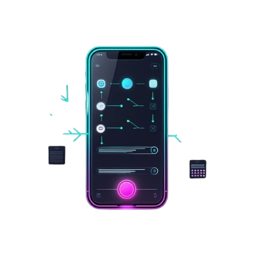 Smartphone with a futuristic user interface on a white background