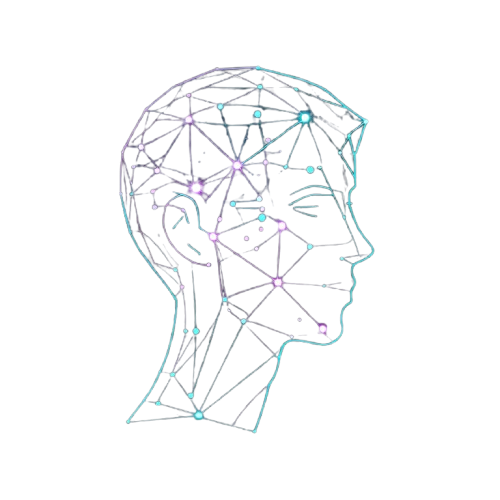 Geometric head icon silhouette with network-like connections on a white background
