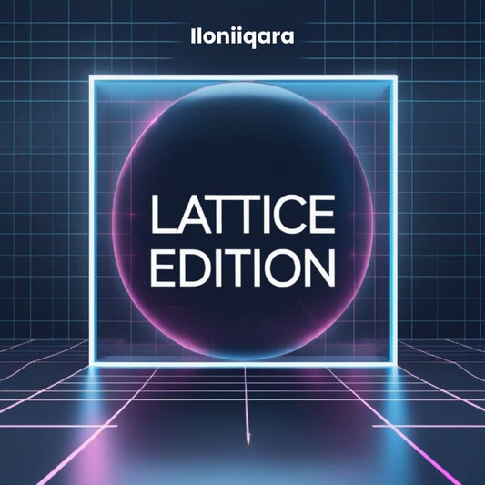 Futuristic design guide cover 'Lattice Edition' text and 'Iloniigara' branding on a grid background.