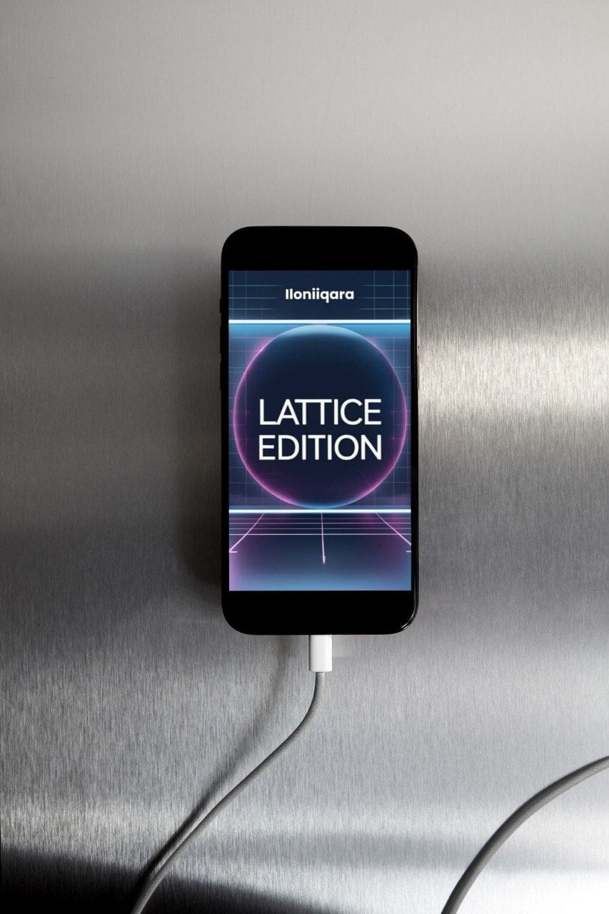 Phone with 'Lattice Edition' guide displayed on a metallic surface