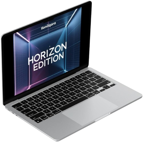 Computer mockup displayed guide 'Horizon Edition'